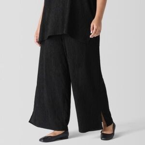 NEW $188 Eileen Fisher Woven Plissé Wide-Leg Ankle Pant Tencel Lyocell Black 3X